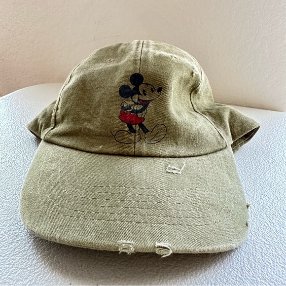Disney Parks Authentic Unisex Olive Green Military Distressed Mickey Mouse Hat - Picture 1 of 5
